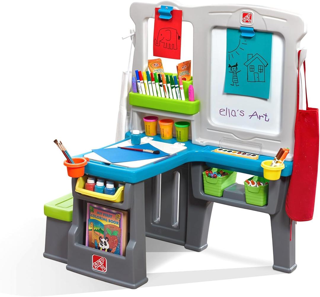 Step2 Great Creations Art Center, Kids Activity Table, Arts & Crafts Desk, Made of Durable Plastic, Includes Bench, For Toddlers 3+ Years Old