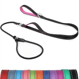 6FT Slip Lead Dog Leash with Double Padded Handle, Anti-Tangle Slip Leads for Dogs, Reflective Nylon No-Pull Training Leash for Small Medium Dogs, Black/Hot Pink