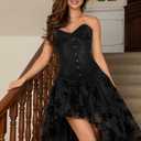 KIMIKAL Corset Tops for Women, Bustier Lace Top Corsets Belt, Plus Size Faja Waist Cincher Bodysuit Overbust Lingerie (Black, XXXL)