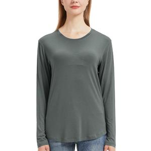 Netdraw Women's Lightweight Bamboo Viscose T-Shirt Buttery Soft Curved Hem Long Sleeve Sleep Lounge Pajama Tops (Large)