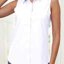 Wrinkle Free Womens Sleeveless Button Down Shirts for Women Stretch Business Office Formal Work Blouses Tops (White, L)