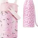 12 oz Kids Insulated Water Bottle: 2-in-1 Straw Spout Lid, Leakproof, BPA-Free, Keep Cold 24H, Fits Car Cupholder, Stainless Steel Cup for Party, School, Holiday, Gift for Girls Daughters (Cotton Boo)