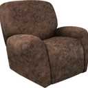 Leather Look Recliner Chair Covers Stay in Place 4-Piece Lazy Boy Recliner Slipcovers for Reclining Chair Furniture Protector Spandex Fabric Washable (Large, Dark Brown)