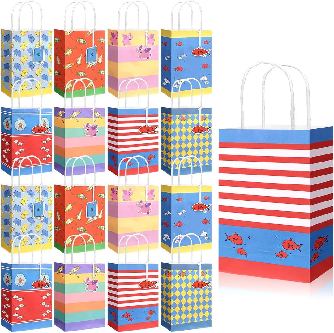 Kolldenn 24 Sets Dr. Party Favor Gift Bags Bulk with Tissue Paper Red Blue Cartoon Candy Treat Bags with Handle Cards Dr. Party Gifts Accessories for Birthday Holiday End of The Year Favors