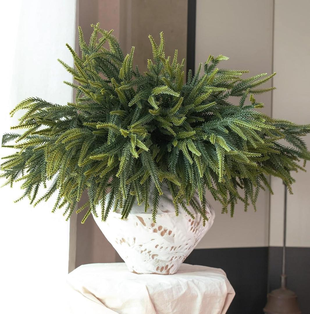 N&T NIETING 24inch Christmas Norfolk Pine Branches Norfolk Pine Artificial Christmas Branches Real Touch Faux Christmas Norfolk Pine Stems for Xmas Indoor Outdoor Home Decor DIY Crafts (10Pcs)
