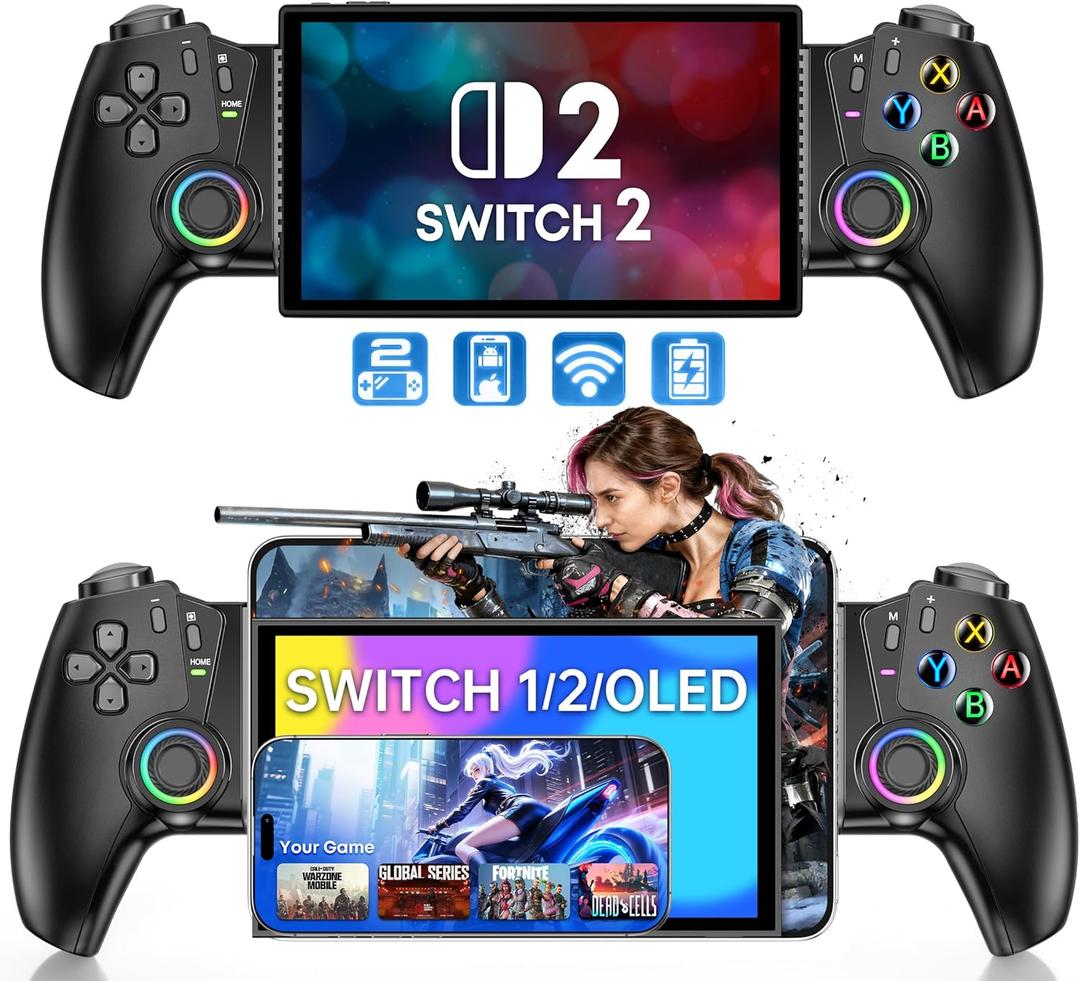 Switch Controller Compatible with Switch 2/Switch/OLED/Android/iPhone, Wireless Switch Controller One-Piece Joypad with Hall Effect Joysticks/Hall Triggers Support Xbox Cloud, Steam Link, GeForce Now