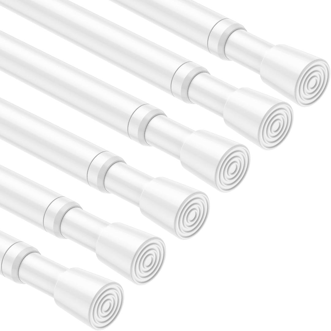 6PCS Small Tension Curtain Rod 27 to 46 Inch, White Short Curtain Rods No Drilling, Loaded Expandable Spring Curtain Rods for Windows, Kitchen, Closet, Cupboard, Door, Bookshelf