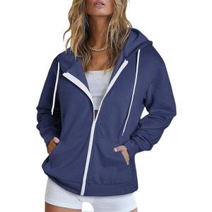 Dokotoo Women's Zip Up Hoodie Long Sleeve Plus Size Ladies Hooded Blue Sweatshirts Pockets Jacket Coat for Women 2025 Fashion Casual 3XLarge