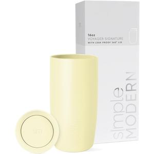 Simple Modern Travel Coffee Mug Tumbler with 360 Lid | Ceramic-Lined Insulated Stainless Steel Cold Brew Iced Coffee Cup Thermos | Gifts for Women Men Her Him | Voyager Signature | 16oz | Buttercup