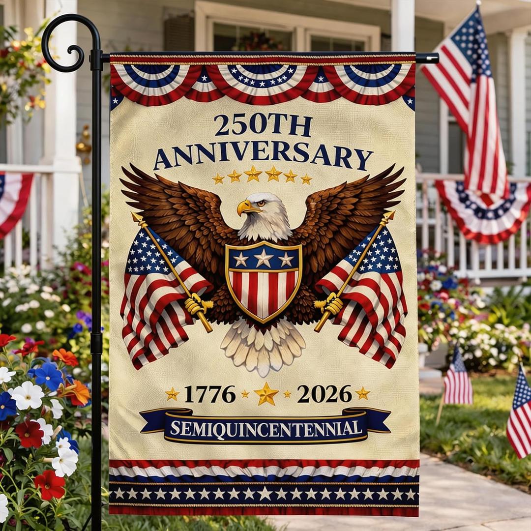 4 x 4th of July Decorations - 250th Anniversary USA Garden Flag | Patriotic USA Banner for Fourth of July Decor | 1776-2026 Accessories for Garden Yard Porch Patio Lawn Outdoor Outside Party