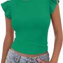 Sampeel Womens Ruffle Trim Tee Sleeveless Round Neck Summer Casual Fitted Blouse Outdoor Tops Lightweight Shirts 2026 Medium