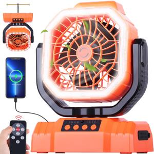 AVV 20000mAh High Speed Portable Camping Rechargeable Fan with Remote Control, Battery Powered with Auto Oscillating with Camping Essentials Accessories for Outdoor, Beach, Patio, Tent, Orange