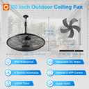 addlon Outdoor Fans for Patios, 20 inch IP65 Waterproof Gazebo Fan Remote&APP Control, 6 Speeds, Quiet, DC Motor, Plug in Ceiling Fan with Hook Hanging Caged Fan for Pergola Porch Canopy Backyard