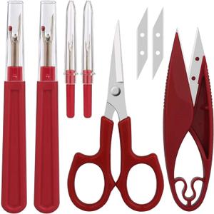 Sewing Seam Ripper Tool,Stitch Remover and Thread Cutter with 2Big+2Small Seam Rippers,1 Pack Thread Snips,1Pack 5Scissor (Red)