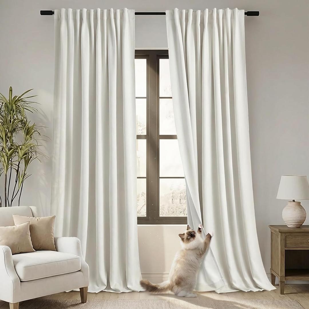 Farmhouse Curtains for Living Room,Darkening Extra 70 Inch Wide 100% Blackout Country Linen Curtain Drapes 102 Inches Long 2 Panels Set for Bedroom,70 Width by 102in Length,Cream