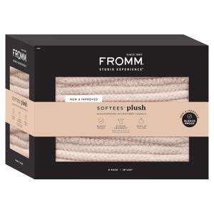 Fromm Softees Plush Bleachproof Microfiber Hair Towel for Salon, Barber, Spa, Ultra Soft Hair Wrap, Drying Towel for All Hair Types, Hands, Face, Durable Salon Towels, 18 x 30 Inches, Oatmeal 6 Pack
