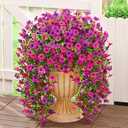 Dolicer 8 Pcs Look Real Artificial Flowers for Outdoors, Realistic Fake Artificial Hanging Flowers for Outdoors UV Resistant Silk Faux Hanging Plants Flowers for Porch Patio Garden (Purple+Fuchsia)