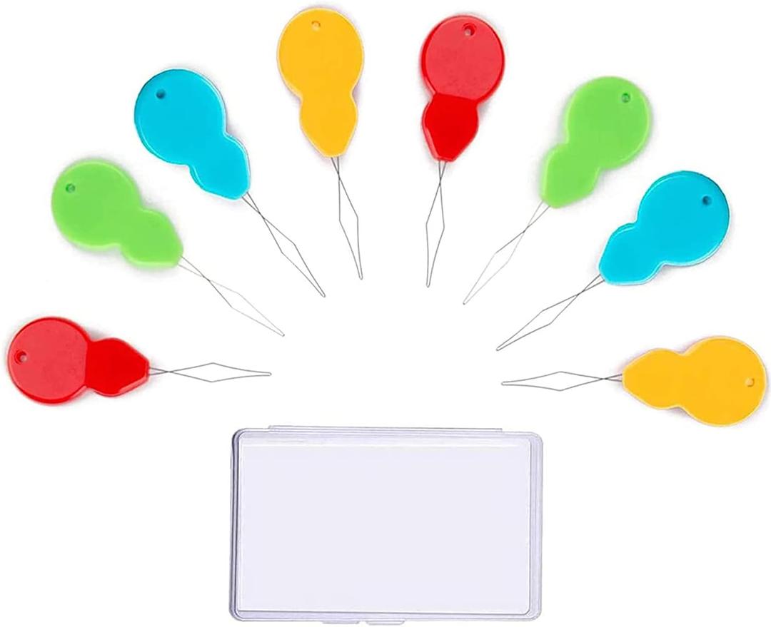 30 Pieces Gourd Shaped Plastic Needle Threaders, Plastic Wire Loop DIY Needle Threader Hand Machine Sewing Tool for Sewing Crafting with Clear Box, 4 Colors Random (size 2)