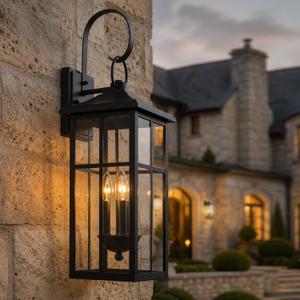 MIDLMJCOI Outdoor Wall Sconce Porch Lights Fixture Exterior | Black, 24.6” Large Outside Wall Lantern, Clear Glass, Water Proof House,Garage, Patio Lighting,1 Pack