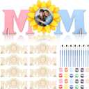 Jetec 18 Pcs Mother's Day Crafts Kits Mother's Day Wooden Picture Frames With18 Paints DIY Coloring Wooden Flowers Frames Set for Fun Activities Spring Crafts