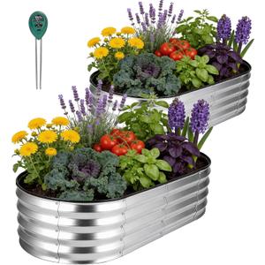 Galvanized Raised Garden Bed 2 Pack 4x2x1ft, Rust-Resistant Metal Oval Planter Box Outdoor, Easy Assembly Planting Bed Kit for Vegetables, Fruits, Herbs - Silver