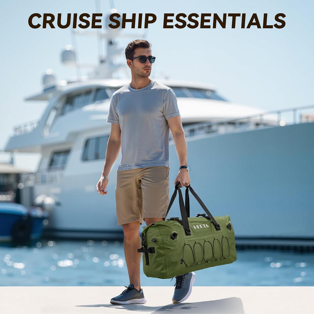 HEETA Waterproof Duffel Bag Motorcycle Dry Bag Backpack, 60L/80L Extra Large Rolltop Travel Duffle Bags with Straps & Handles for Kayaking Rafting Boating Canoeing Camping Gym Beach Cruise Ship, 60L