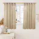 LAMIT 45 Inch Short Window Linen Curtains, Light Filtering Panels Back Tab and Rod Pocket Neutral Drapes for Cafe/Bathroom/Loft Room, Brown, 2 Panels, 34 x 45 Inch