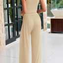 PRETTYGARDEN Spring Two Piece Sets For Women 2025 Ribbed Knit Crew Neck Sleeveless Tank Tops Wide Leg Pants Casual Lounge Set (S)