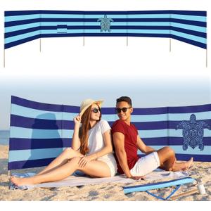 Cinnvoice 20ft Turtle Beach Windscreen Set Long Privacy Screen with 6 Hardwood Poles Rubber Mallet and Carry Bag Portable Beach Fence Wind Blocker for Summer Outdoor Sand Wind Protection