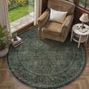 Lahome Floral Dark Green Round Rug, Round Washable Rug for Bedroom Living Room, Vintage Boho Non Slip Non Shedding Stain Resistant Circle Carpet for Dorm Office Entry