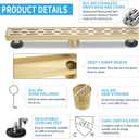 Linear Shower Drain, Brushed Gold Shower Drain 28 Inch with Removable Grate, SUS-304 Stainless Steel Rectangle Floor Drain with Leveling Feet and Hair Strainer, Bathroom Modern Drain SD-101