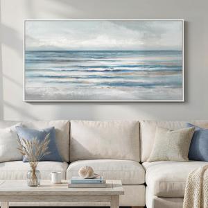 Large Framed Coastal Abstract Landscape Wall Art for Living Room, Horizontal Beach Wave Scenic Canvas Artwork for Walls, Ocean Seascape Picture Print for Dining Room Bedroom Office Wall Decor, 60x30 in, 56.7"L x 28.3"W