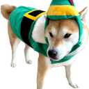 ComfyCamper Green Elf Cape and Hat Costume for Dogs - Cosplay Christmas Costumes Xmas, Medium