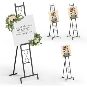 58IN Black Easel Stand for Sign, 3 Tier Adjustable Larger Wedding Welcome Sign Holder, Art Poster Display Stand Free Standing with Chain, 17x17x58 Inch