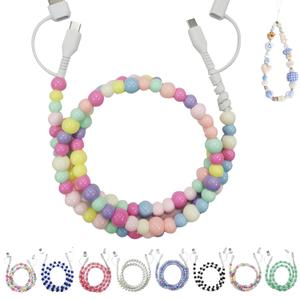 Beaded Phone Charger, USB C Cable for iPhone Charging Cord, 4 in 1 Beaded Charging Cable, 66W Chubby USB A Type C iOS Cable, 3.3FT Stylish Durable Multicolored Fast Charging Cable (Rainbow)