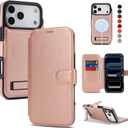 for iPhone 17 Pro Max Wallet Case with Stand,PU Leather Flip Credit Card Holder Slots (RFID Blocking),Compatible with Magsafe Magnetic Holder Phone Cover Women Men,Rose Gold