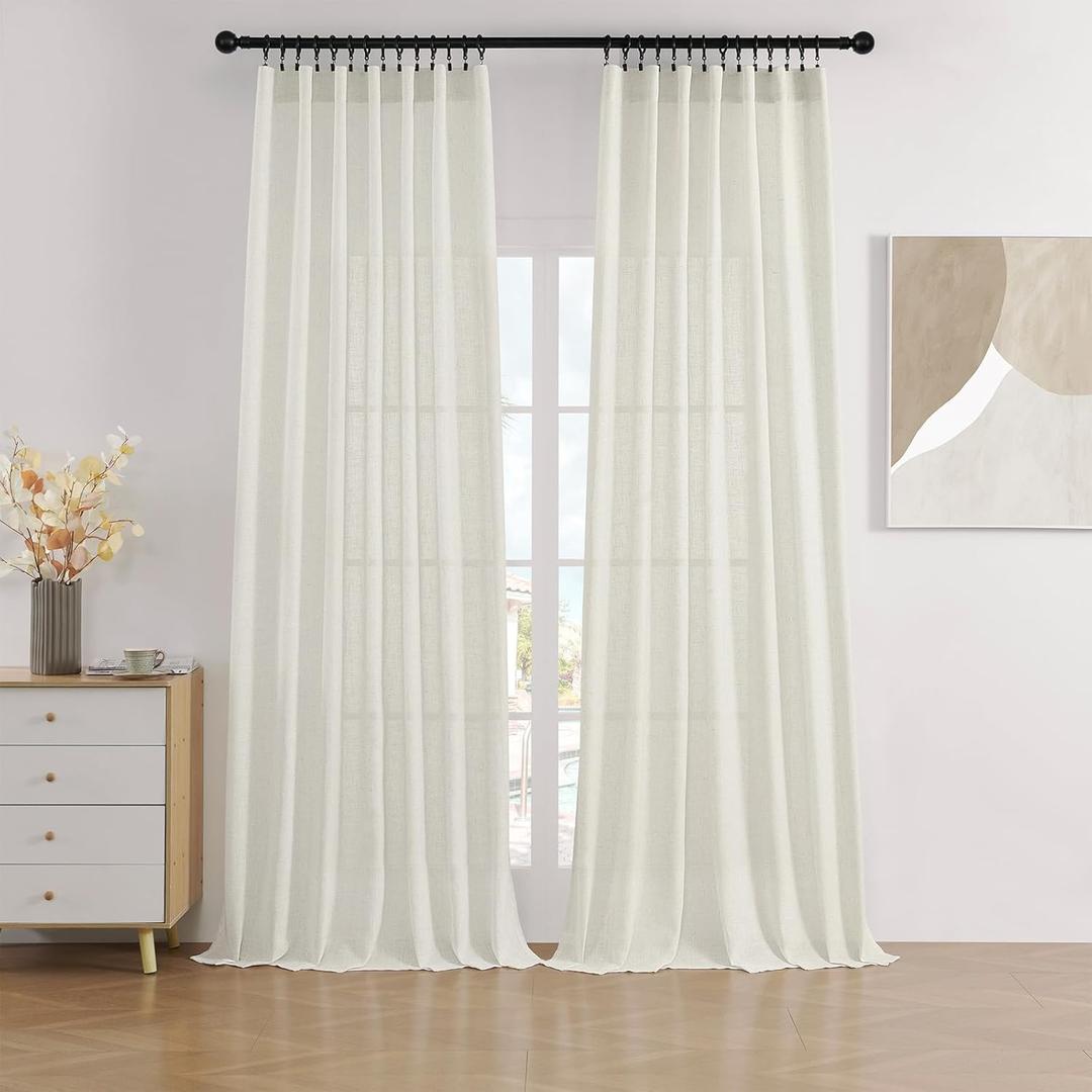 Joydeco Linen Curtains 96 inch Length 2 Panel Set,Light Filtering Curtain for Living Room Bedroom Curtains 52 inch Wide Drapes with Rod Pocket Back Tab Farmhouse Curtain (96" Lx52 W, Ivory on Linen)