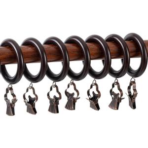 24 Pack Wooden Curtain Rod Rings with Clips, Farmhouse Retro Brown 1.77 Inch Inner Diameter for 1.3-1.5 Inch Curtain Rod Poles