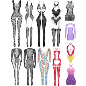 Sexy Lingerie For Women Sheer High Elasticity Bodystocking Bodysuit For Women One Size Fits 80-150lb (Welcomed Set 12 Packs)