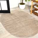 JONATHAN Y Haze Solid Low-Pile Beige 4x6 Oval Indoor Area Rug, Coastal,Bohemian,Minimalist,Classic, Easy-Cleaning for Living Room,Bedroom,Kitchen,Pet Friendly,Non-Shedding (SEU100G-4OV)