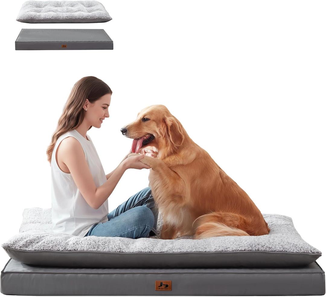 Warmrest 2-Pack XL Waterproof Dog Bed Large Size Dogs, Plush Cushion & Orthopedic Egg-Crate Foam Mattress for Senior Dogs, Washable Dog Crate Bed with Removable Cover, Dark Grey