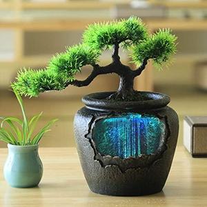 Indoor Waterfall Fountain Tabletop Water Fountain Desk Top Feng Shui Water Feature Cypresses Statue Waterfall Decor with Colorful Led Light for Living Room,Office,Bedroom (Style 5)