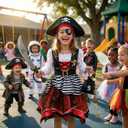Girl Pirate Costume Buccaneer Princess Costume Halloween Party Dress Up (Red, M)