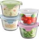16oz Glass Meal Prep Containers, Airtight 2 Cup Glass Storage Containers with Lids, Heat-Resistant BPA-Free Borosilicate Glass Soup Container for Leftover, Microwave, Dishwasher & Freezer Safe (4 Packs)