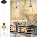 zeyu Large Pendant Lights Kitchen Island, 1-Light Clear Hanging Lights, Clear Glass Shade, Black and Gold Finish, ZG33M1L-L BK+BG, 6.3 Inch, 1-Light