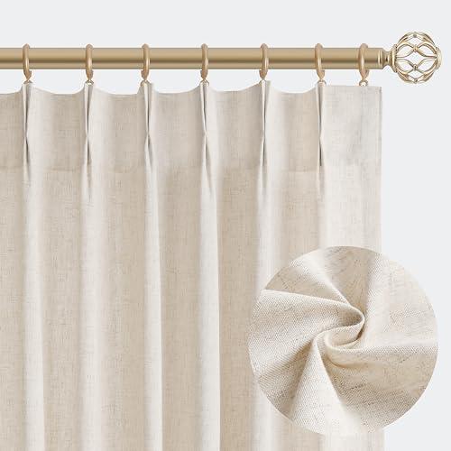 Aersas Natural Pinch Pleated Linen Curtains 84 Inch Length 1 Panel for Living Room Bedroom Cream Semi Sheer Window Curtain Boho Neutral Back Tab Pinch Pleat Drape with Hooks 84 Inches Long