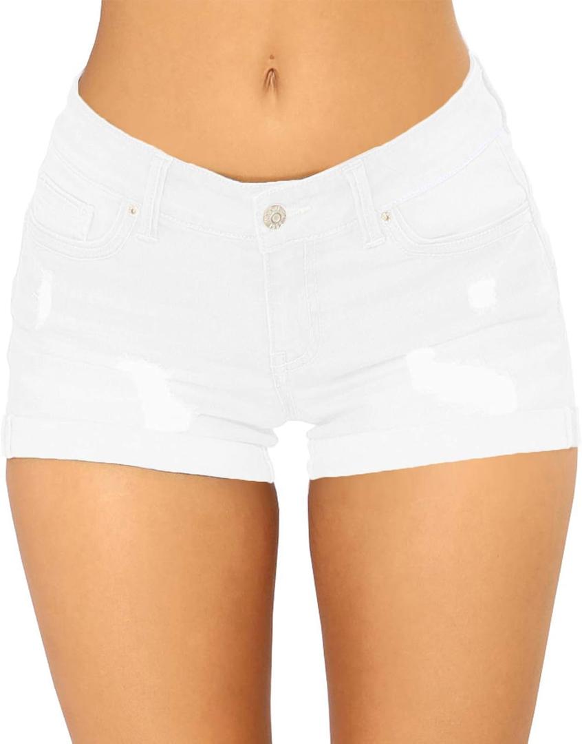 Govc Women Casual Summer Mid Waist Stretchy Denim Jean Shorts Junior Short Jeans (White, XL)