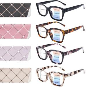 ZONLON 4 Pack Progressive Multifocus Reading Glasses for Women Oprah Style Blue Light Blocking Computer Readers (4 Mix C1, 3.0)