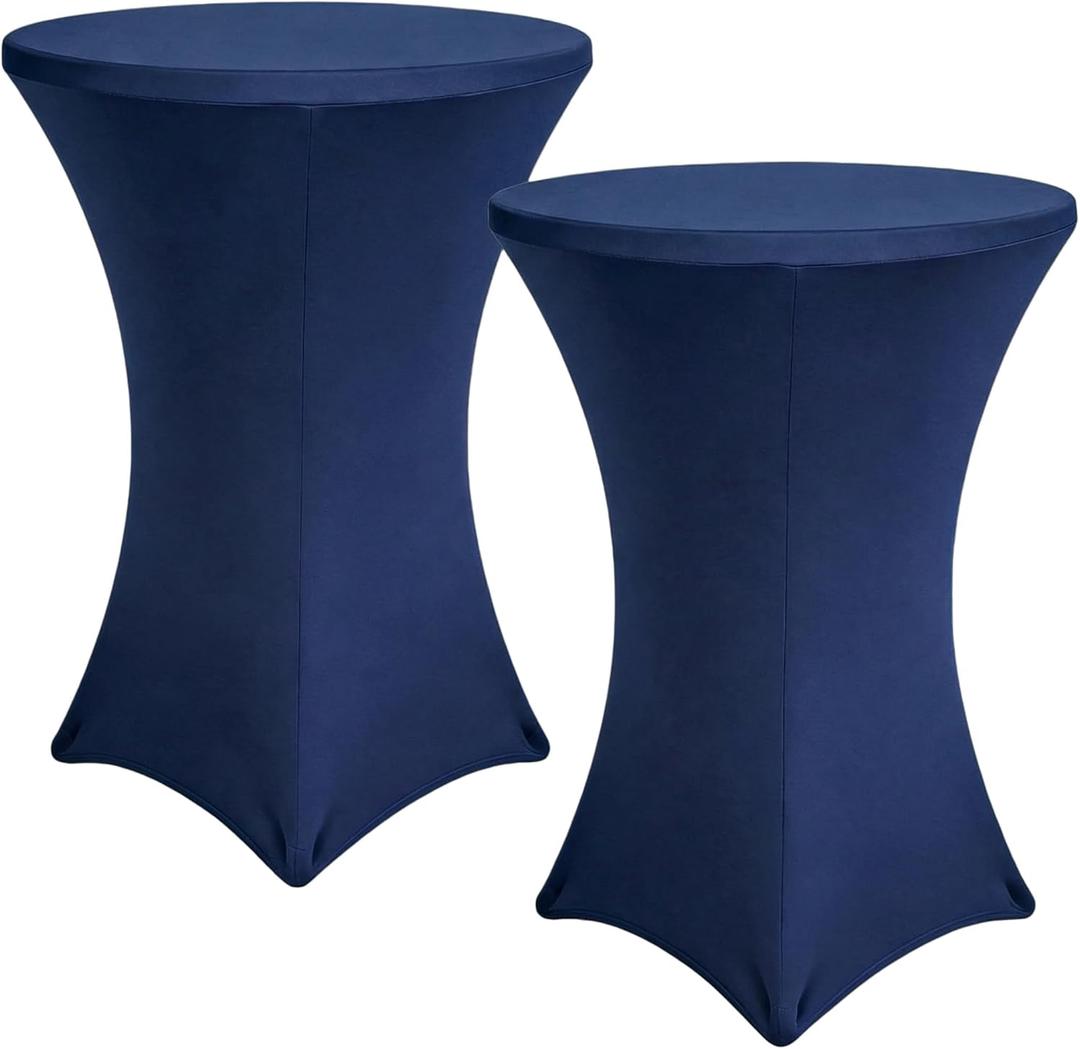 Cocktail Table Cover, 2 Pack Spandex Fitted Cocktail Tablecloths, Stretch Round High Top Table Cloths for Bar Wedding Party Banquet, Navy, 30"-32" Diameter x 40"-43" Height