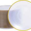 100PCS White Gold Plastic Plates, 10 Inch Heavy Duty Disposable Dinner Plates with Gold Rim, Round Party Plates for Wedding, Party, Camping, Picnic, Birthday